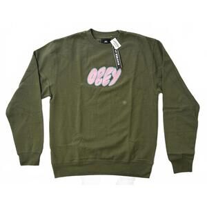 Obey Worldwide Bubble Olive Green Crewneck Sweatshirt Mens Small NWT
